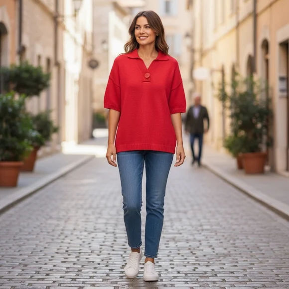 Vintage The Import Workshop Women's Medium Red V-Neck Knit Sweater Grandmacore - Picture 3 of 12